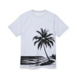 Palm Beach Scene T‑Shirt — Monochrome Tropical Beach Tee
