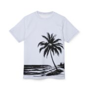 Palm Beach Scene T‑Shirt — Monochrome Tropical Beach Tee